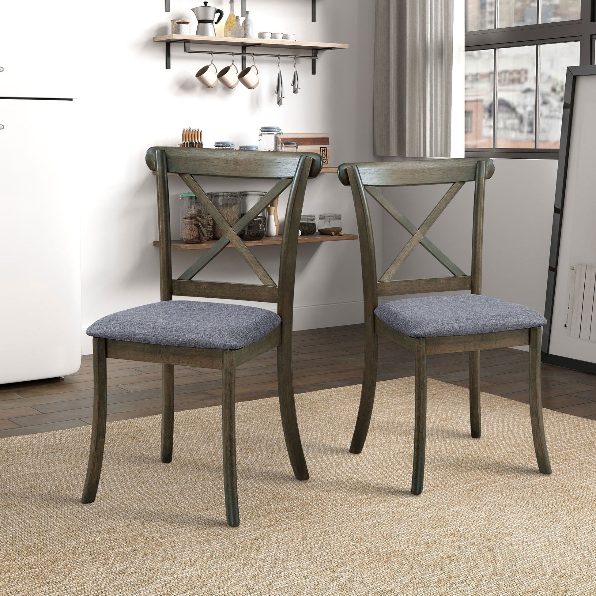 Wooden Dining Table Set, Mid Century Modern Round Rubber Wood Kitchen Table and Cross Back Upholstered Dining Chairs for Dining Room, Kitchen, Saving Space (1 Table with 4 Chairs),OAK - 1st Choice Furniture Direct