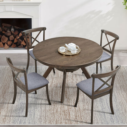 Wooden Dining Table Set, Mid Century Modern Round Rubber Wood Kitchen Table and Cross Back Upholstered Dining Chairs for Dining Room, Kitchen, Saving Space (1 Table with 4 Chairs),OAK - 1st Choice Furniture Direct