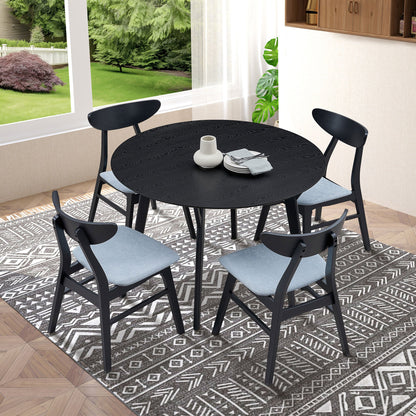 Wooden Dining Table Set, Modern Simple Design Round Kitchen Table and Fabric Upholstered Dining Chairs for Dining Room, Kitchen, Saving Space(1 Table with 4 Chairs),Black - 1st Choice Furniture Direct