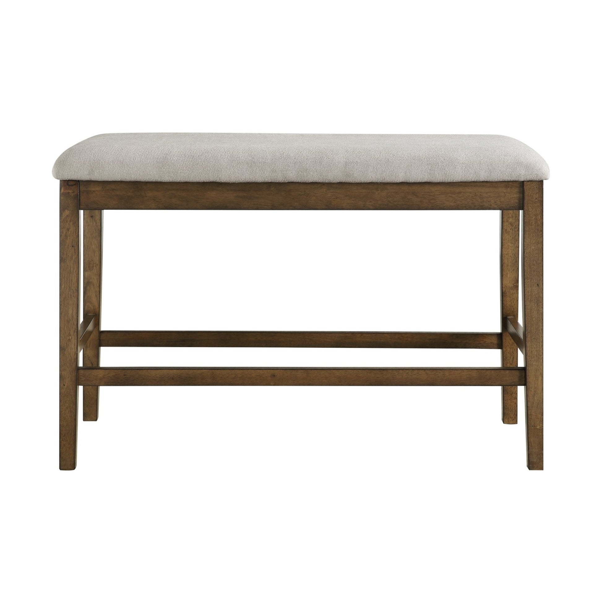 Wooden Frame Counter Height Bench Light Oak Finish Mindy Veneer Gray Textured Fabric Upholstery Dining Room Furniture - 1st Choice Furniture Direct