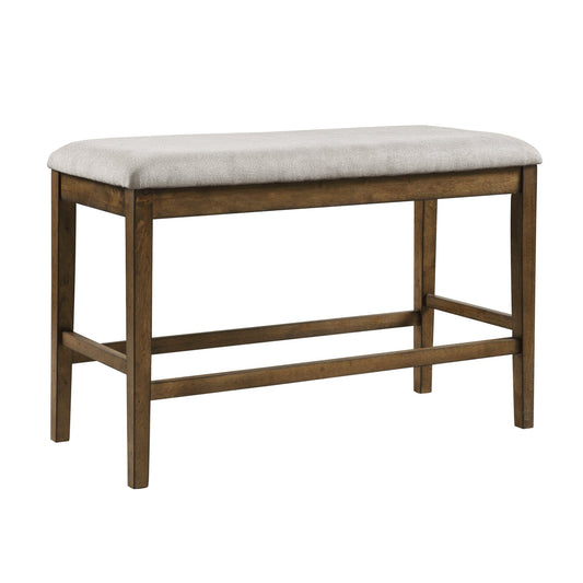 Wooden Frame Counter Height Bench Light Oak Finish Mindy Veneer Gray Textured Fabric Upholstery Dining Room Furniture - 1st Choice Furniture Direct