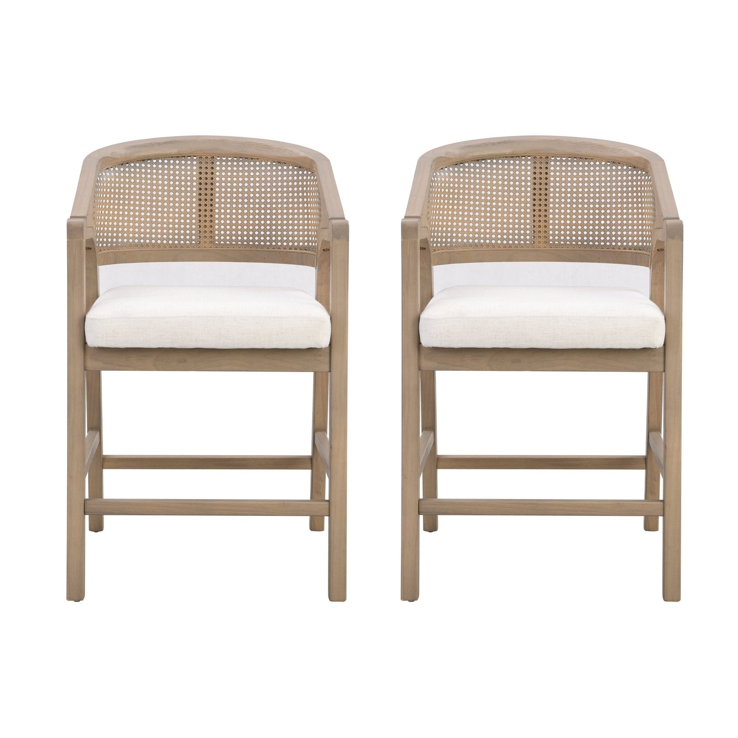 Wooden Frame Counter stool with rattan back - Light Ash - set of 2 - 1st Choice Furniture Direct