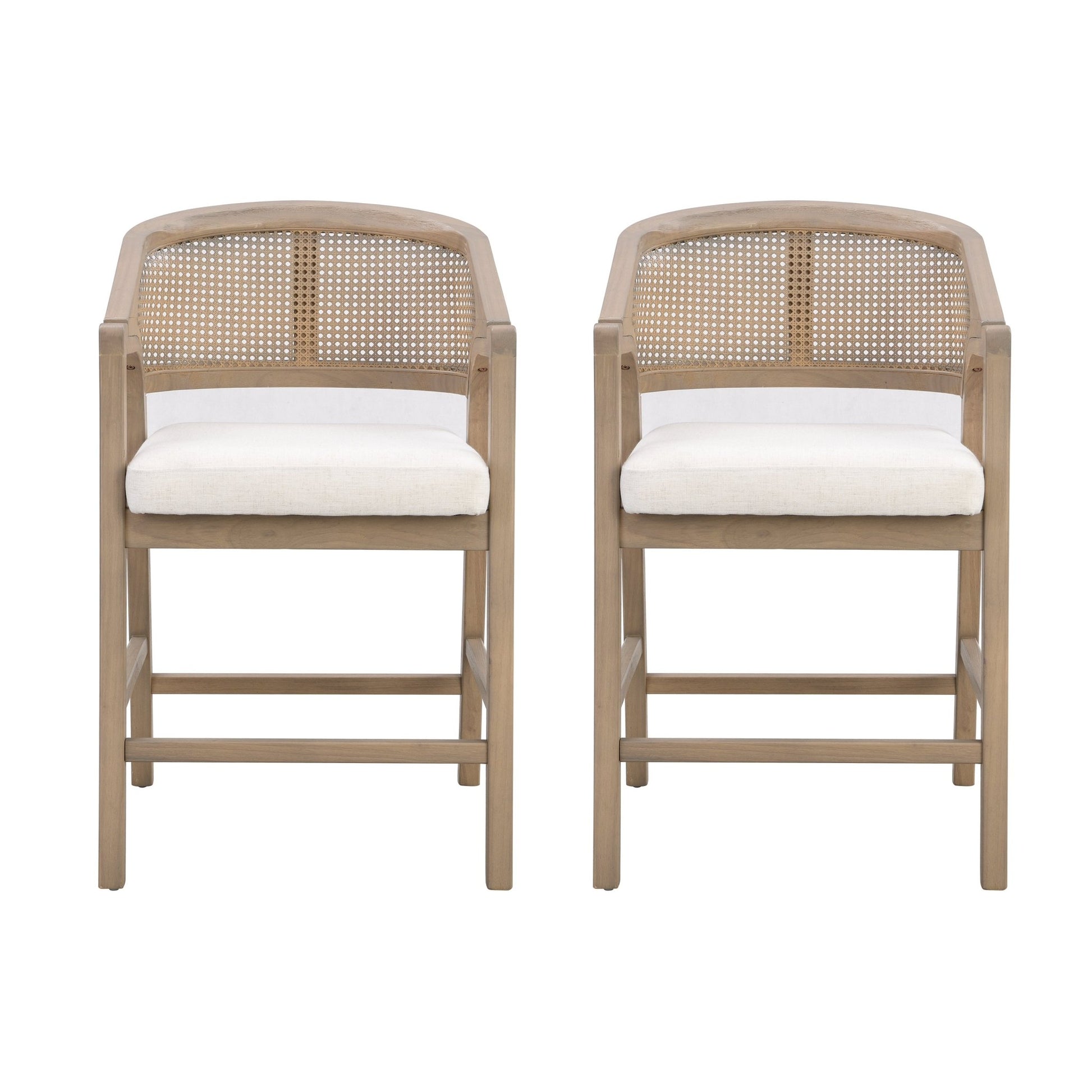 Wooden Frame Counter stool with rattan back - Light Ash - set of 2 - 1st Choice Furniture Direct