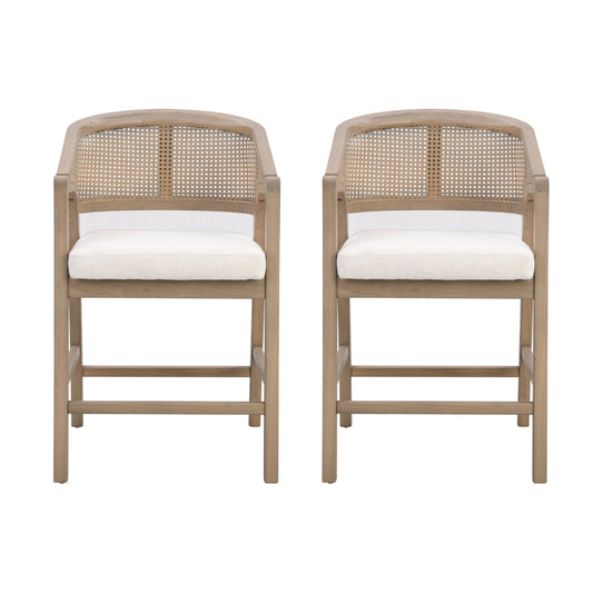 Wooden Frame Counter stool with rattan back - Light Ash - set of 2 - 1st Choice Furniture Direct