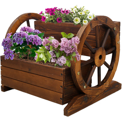 Wooden Wagon Planter Box, Garden Planter with Wheels,Decorative Planter for Flowers Herbs Vegetables for Indoor & Outdoor Décor,Wooden Flower Cart for Patio Garden Balcony Decoration. - 1st Choice Furniture Direct