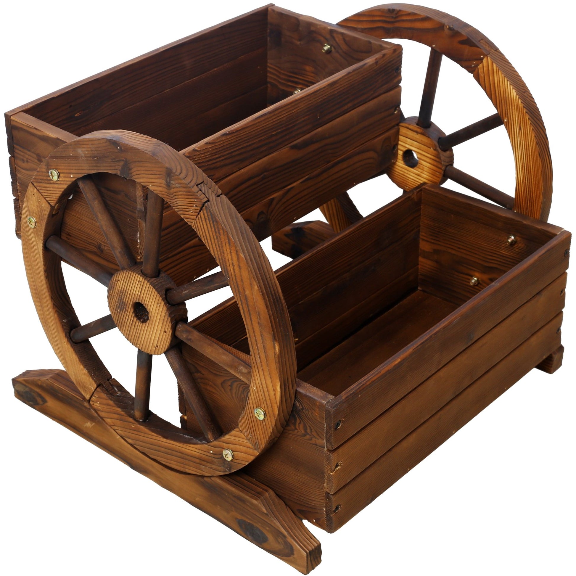 Wooden Wagon Planter Box, Garden Planter with Wheels,Decorative Planter for Flowers Herbs Vegetables for Indoor & Outdoor Décor,Wooden Flower Cart for Patio Garden Balcony Decoration. - 1st Choice Furniture Direct