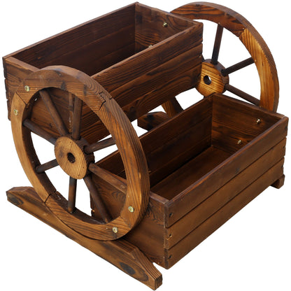 Wooden Wagon Planter Box, Garden Planter with Wheels,Decorative Planter for Flowers Herbs Vegetables for Indoor & Outdoor Décor,Wooden Flower Cart for Patio Garden Balcony Decoration. - 1st Choice Furniture Direct