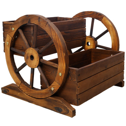 Wooden Wagon Planter Box, Garden Planter with Wheels,Decorative Planter for Flowers Herbs Vegetables for Indoor & Outdoor Décor,Wooden Flower Cart for Patio Garden Balcony Decoration. - 1st Choice Furniture Direct