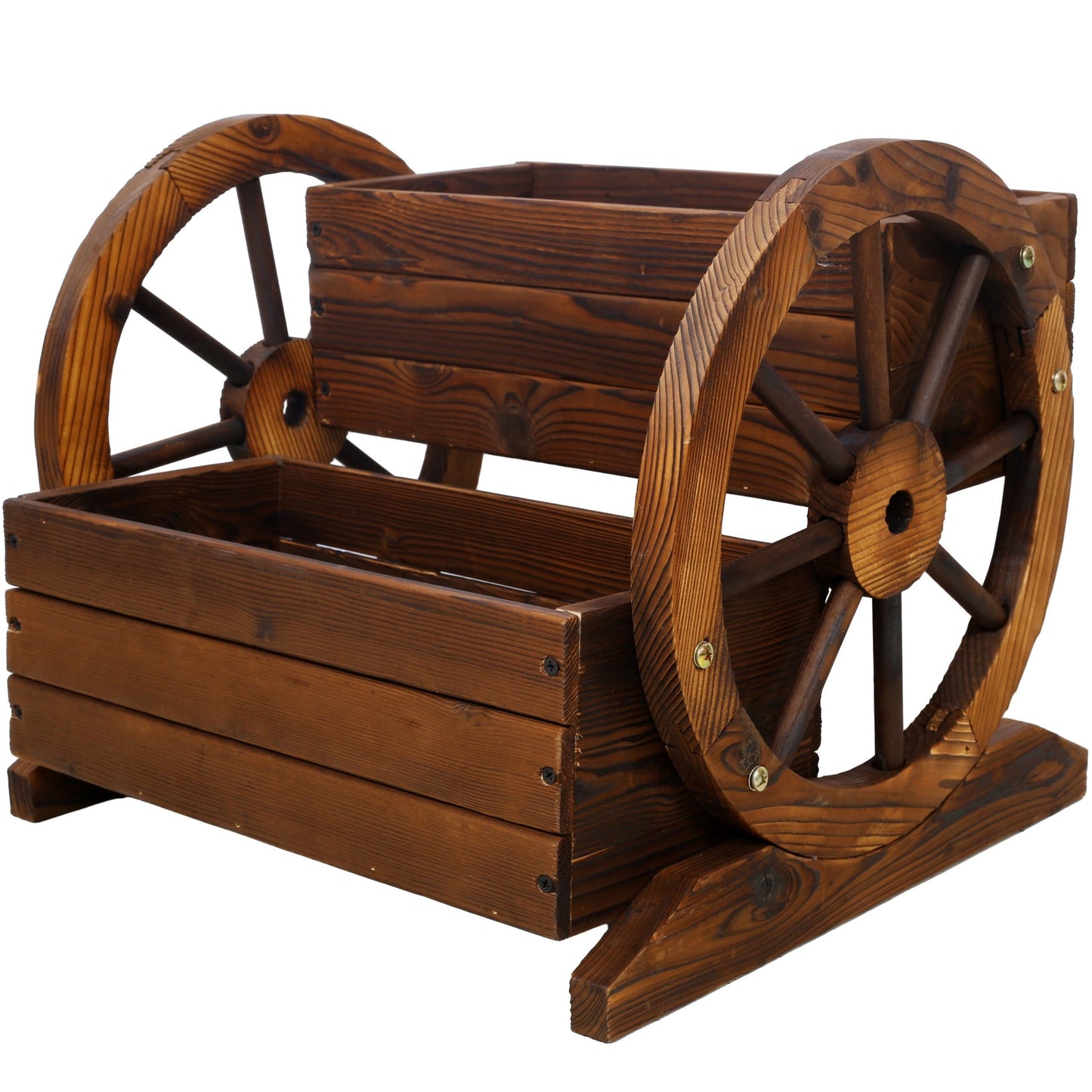 Wooden Wagon Planter Box, Garden Planter with Wheels,Decorative Planter for Flowers Herbs Vegetables for Indoor & Outdoor Décor,Wooden Flower Cart for Patio Garden Balcony Decoration. - 1st Choice Furniture Direct