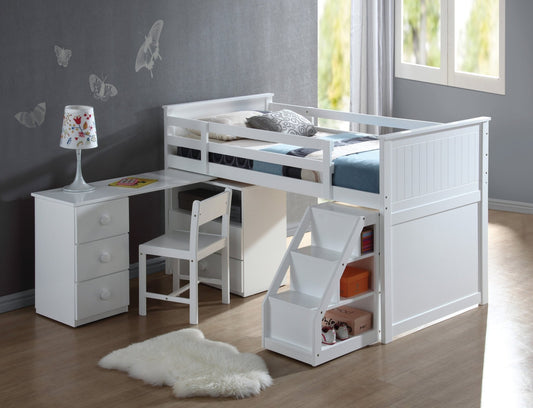 Wyatt White Finish Twin Loft Bed Set - 1st Choice Furniture Direct