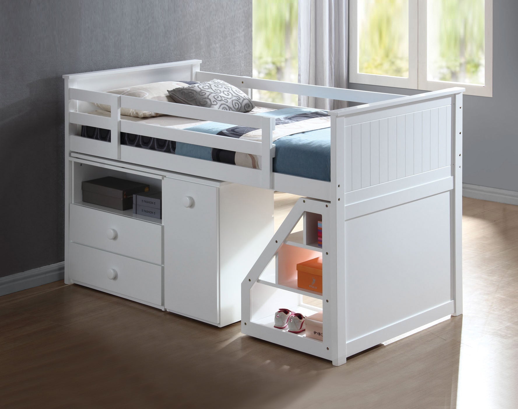 Wyatt White Finish Twin Loft Bed Set - 1st Choice Furniture Direct