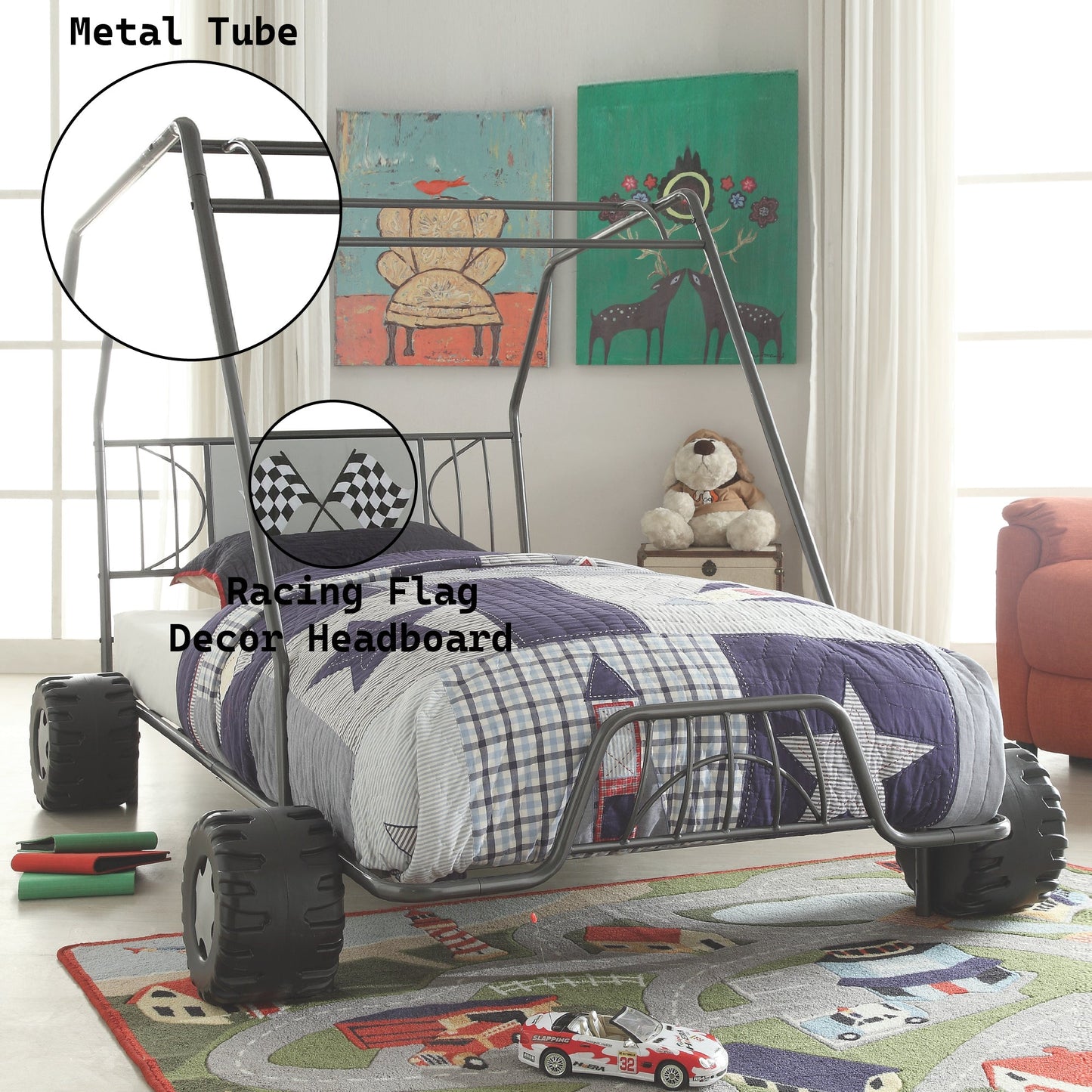 Xander Go Kart Gunmetal Finish Twin Bed - 1st Choice Furniture Direct
