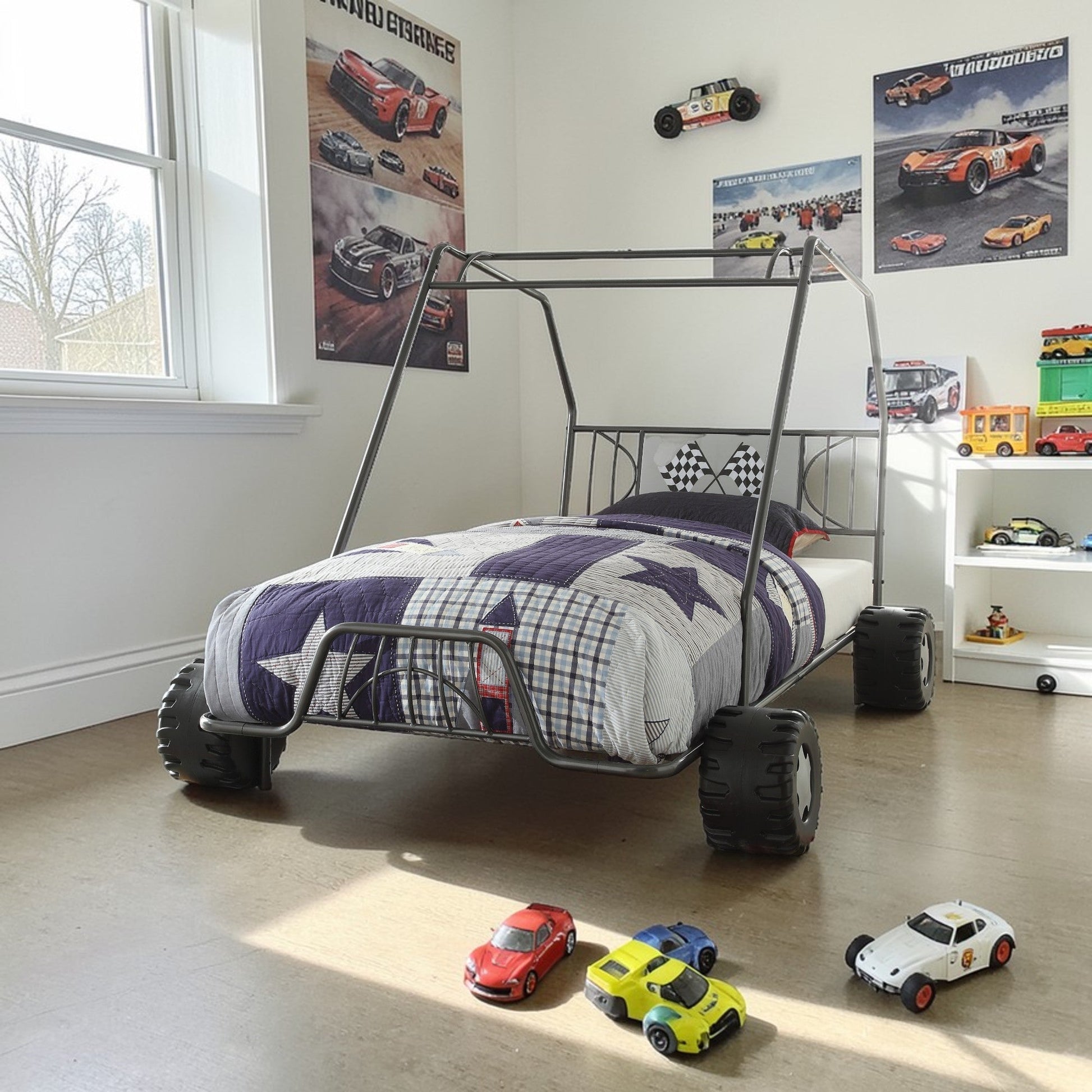 Xander Go Kart Gunmetal Finish Twin Bed - 1st Choice Furniture Direct