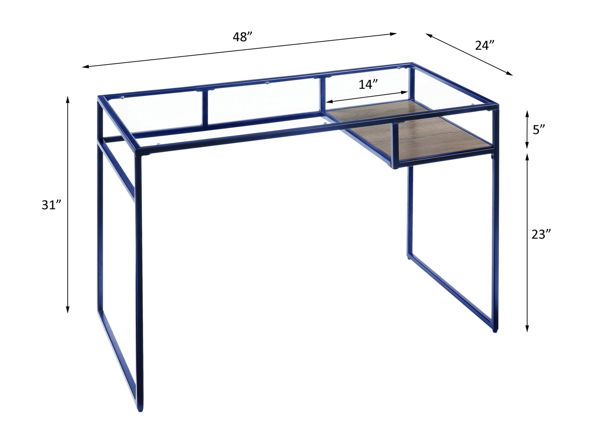 Yasin Glass Top & Blue Finish Writing Desk - 1st Choice Furniture Direct
