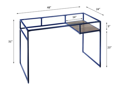 Yasin Glass Top & Blue Finish Writing Desk - 1st Choice Furniture Direct