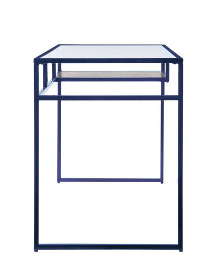 Yasin Glass Top & Blue Finish Writing Desk - 1st Choice Furniture Direct