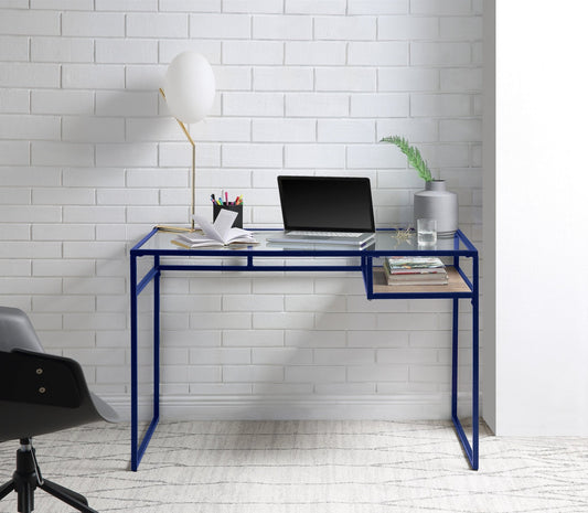 Yasin Glass Top & Blue Finish Writing Desk - 1st Choice Furniture Direct