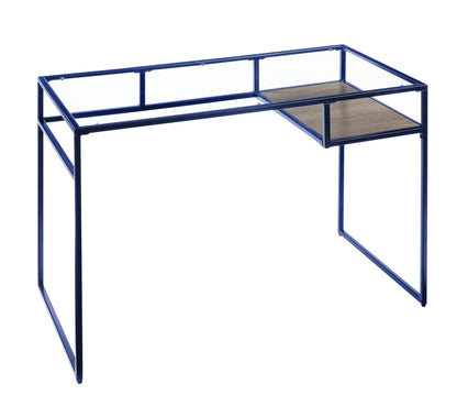 Yasin Glass Top & Blue Finish Writing Desk - 1st Choice Furniture Direct