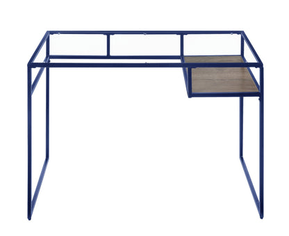Yasin Glass Top & Blue Finish Writing Desk - 1st Choice Furniture Direct
