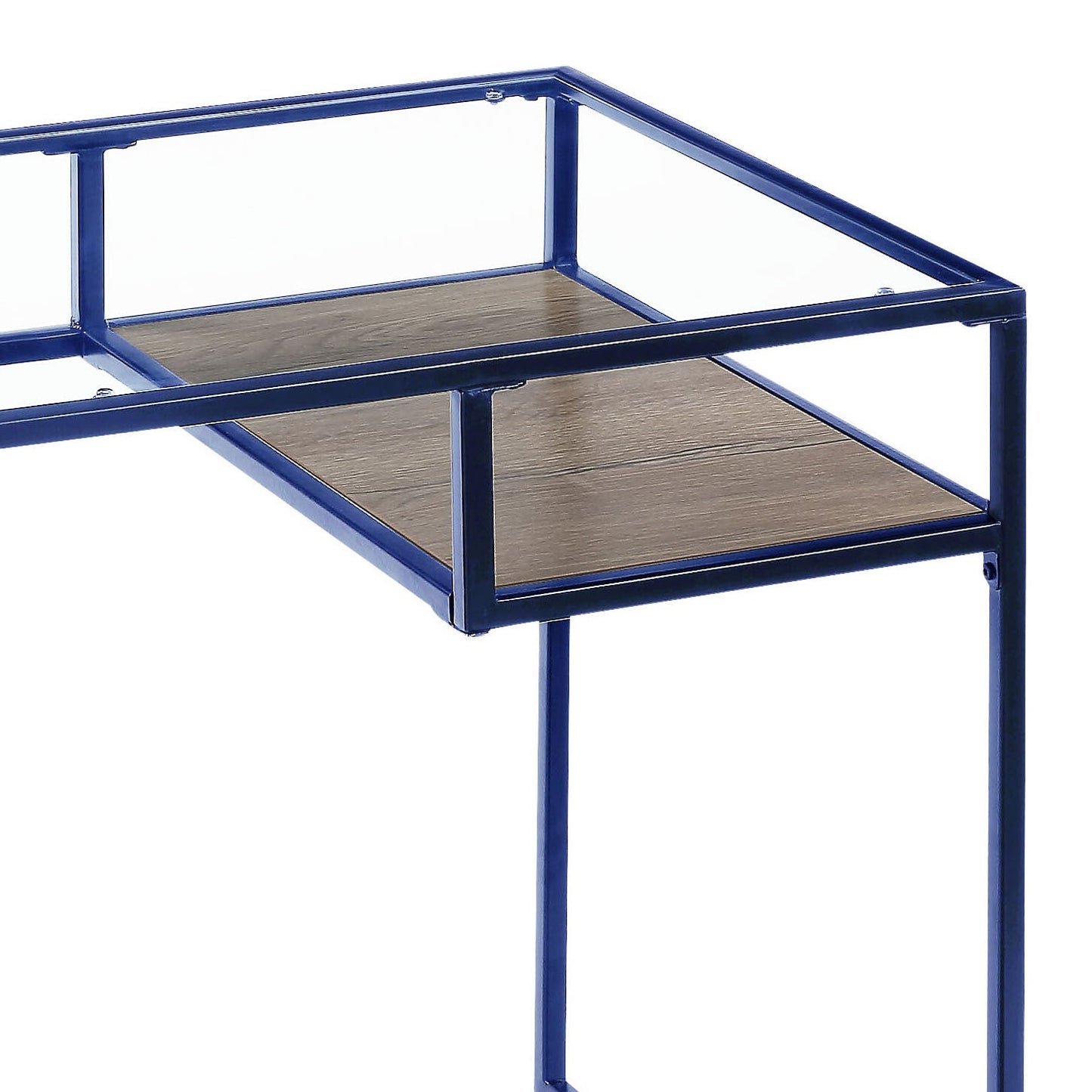 Yasin Glass Top & Blue Finish Writing Desk - 1st Choice Furniture Direct