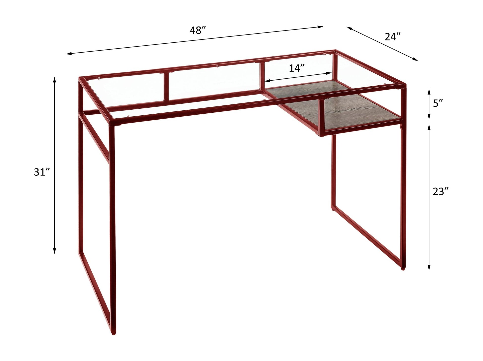 Yasin Glass Top & Red Finish Writing Desk - 1st Choice Furniture Direct