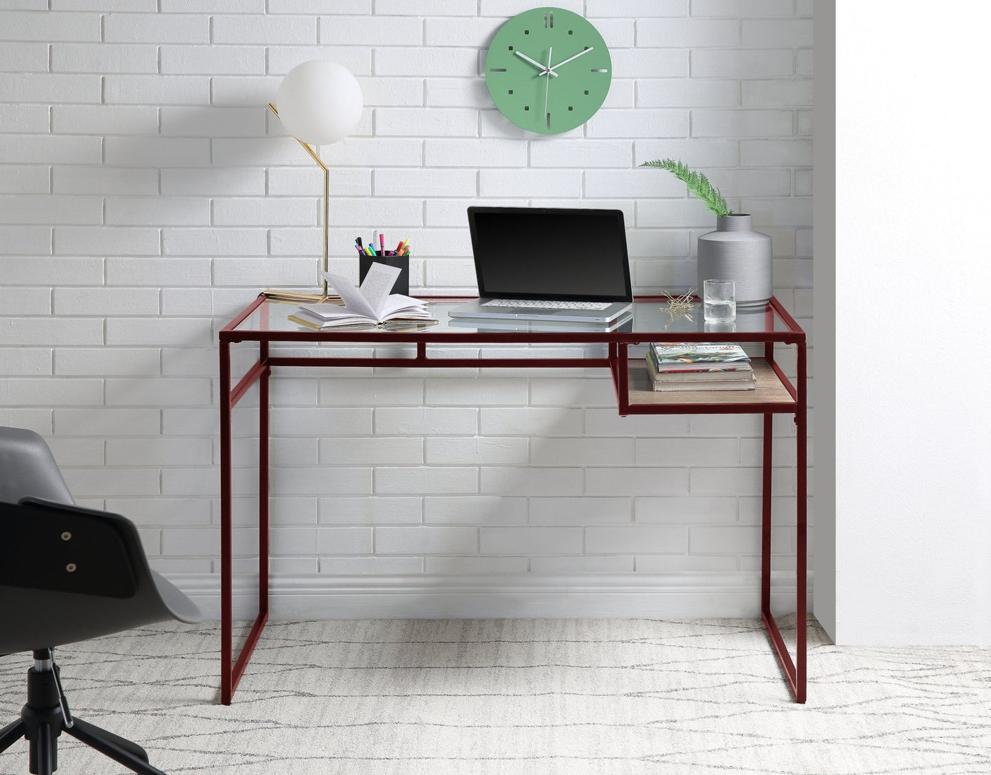 Yasin Glass Top & Red Finish Writing Desk - 1st Choice Furniture Direct