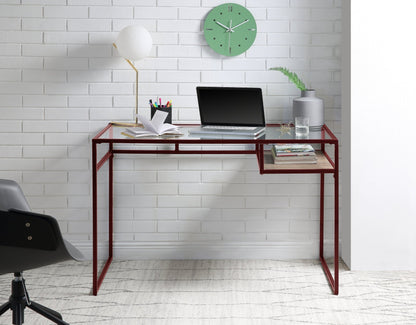 Yasin Glass Top & Red Finish Writing Desk - 1st Choice Furniture Direct