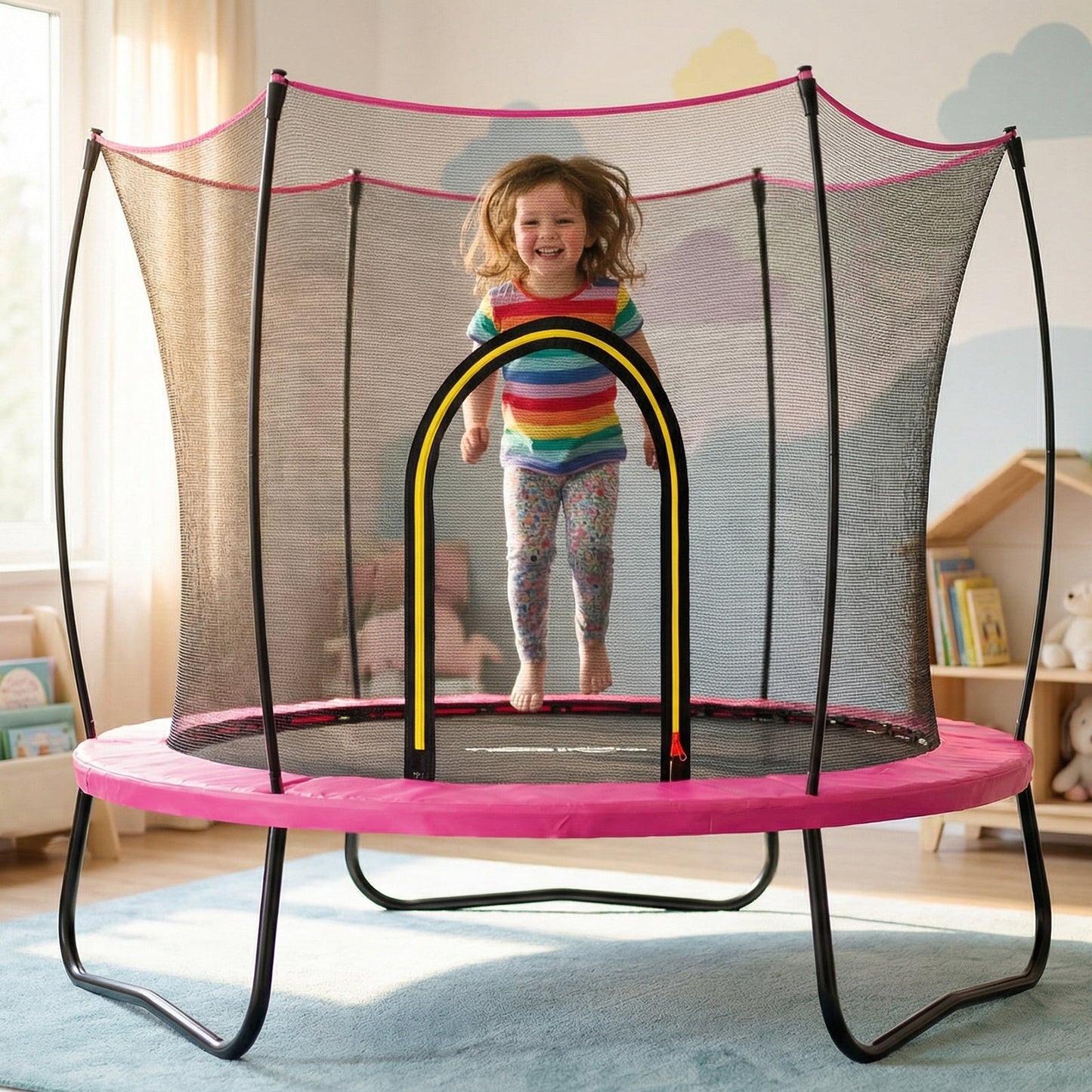 YC 55inch round trampoline - Elastic - PINK - 1st Choice Furniture Direct
