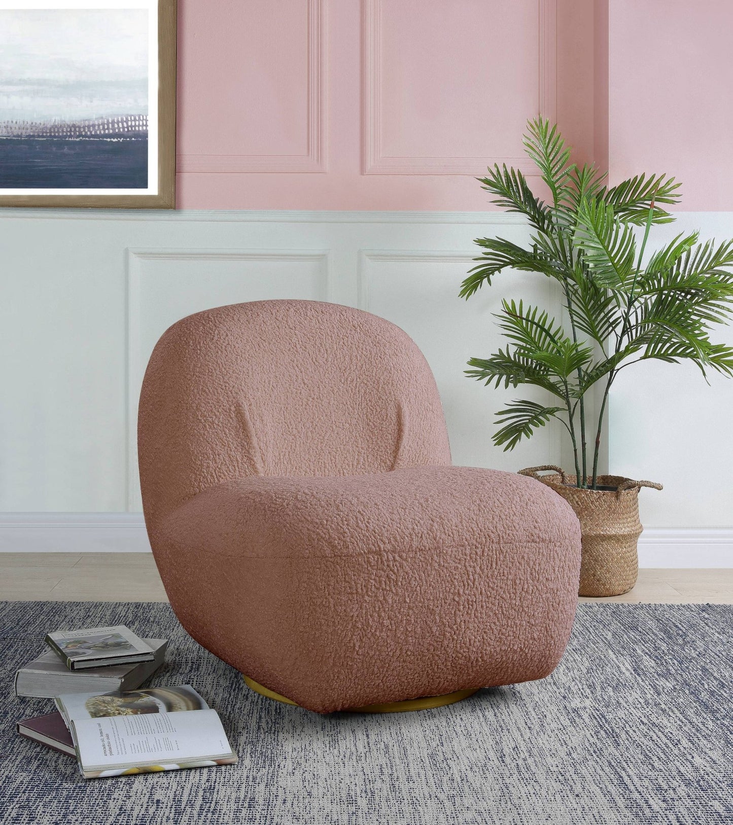 Yedaid Pink Teddy Sherpa Accent Chair W/Swivel - 1st Choice Furniture Direct