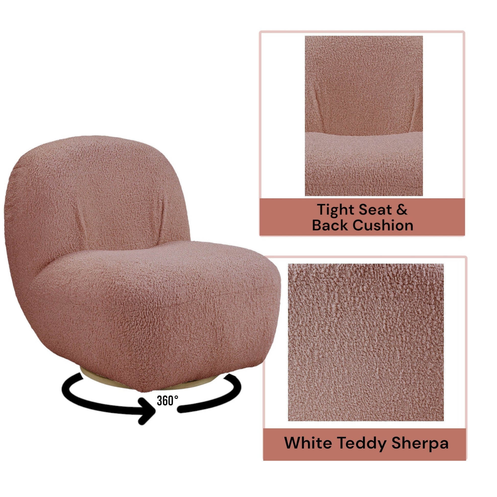 Yedaid Pink Teddy Sherpa Accent Chair W/Swivel - 1st Choice Furniture Direct