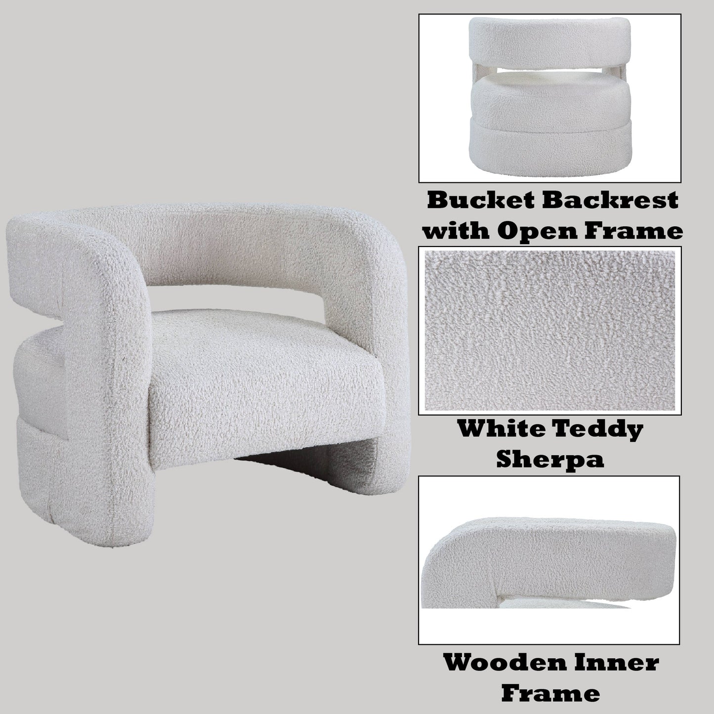 Yitua White Teddy Sherpa Accent Chair - 1st Choice Furniture Direct