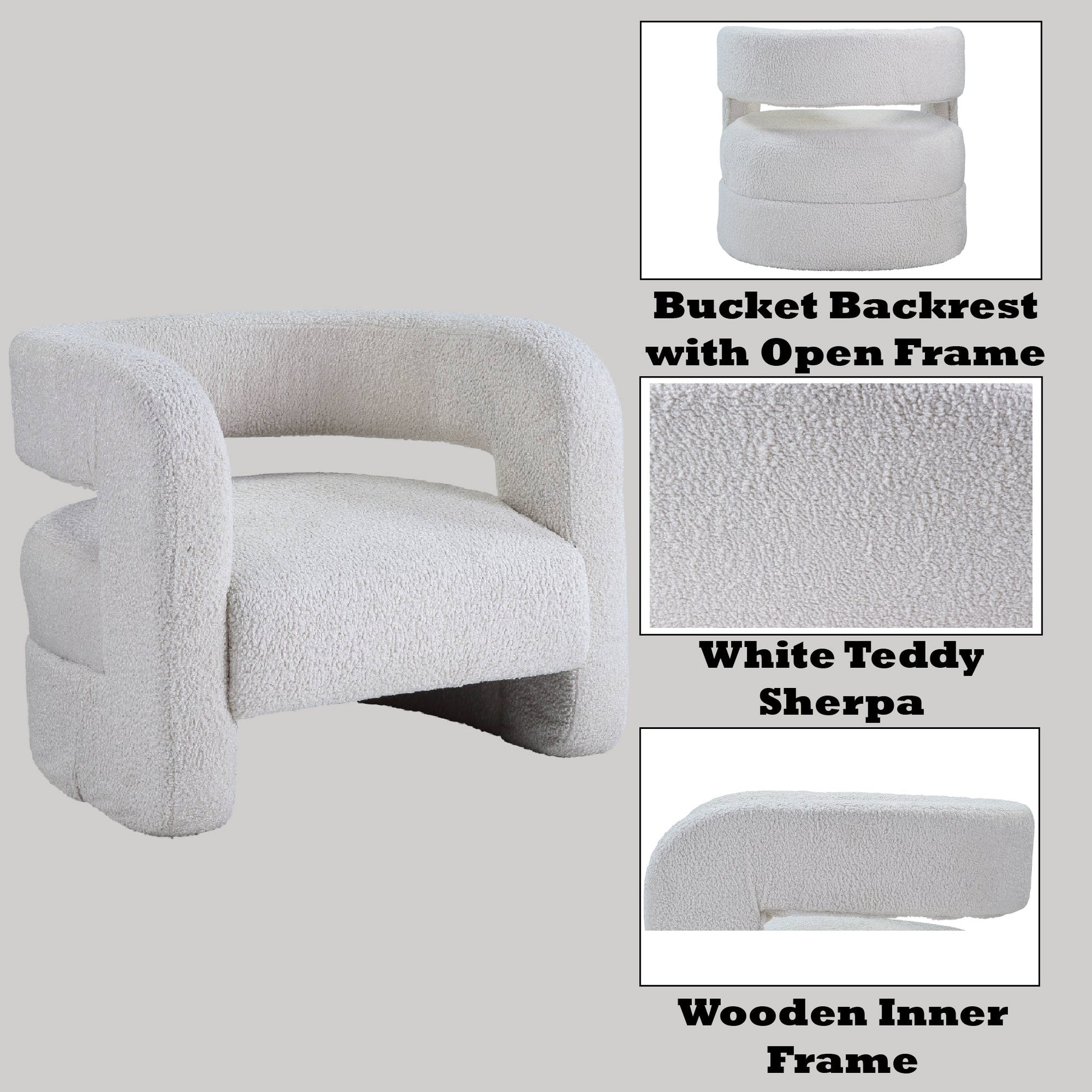 Yitua White Teddy Sherpa Accent Chair - 1st Choice Furniture Direct
