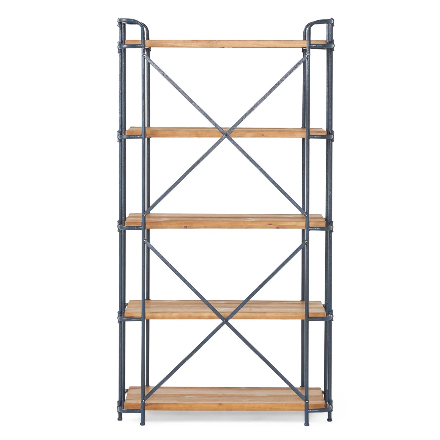 Yorktown Industrial 5 - Shelf Bookcase with Metal Pipework and Solid Fir in Natural Finish - 1st Choice Furniture Direct