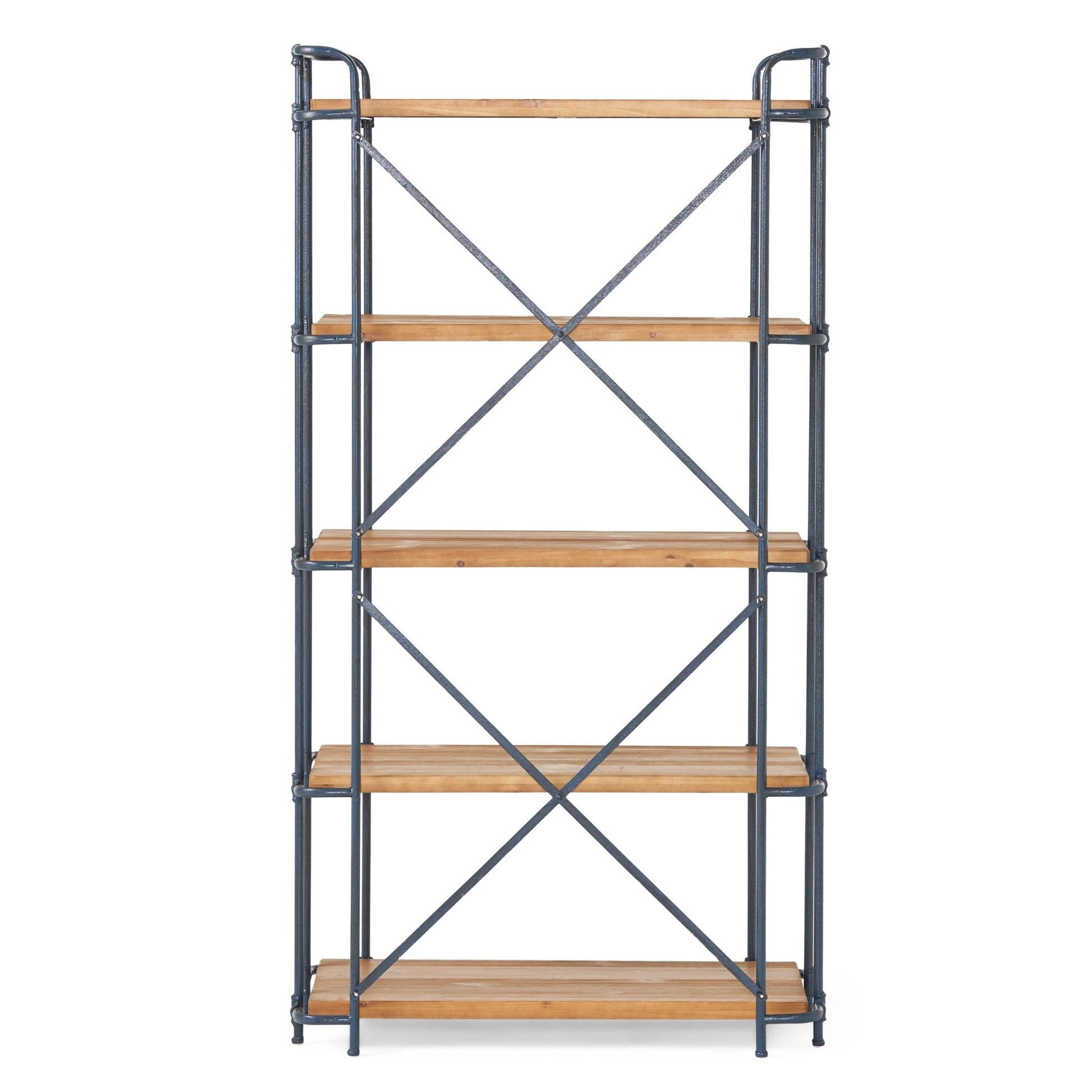 Yorktown Industrial 5 - Shelf Bookcase with Metal Pipework and Solid Fir in Natural Finish - 1st Choice Furniture Direct
