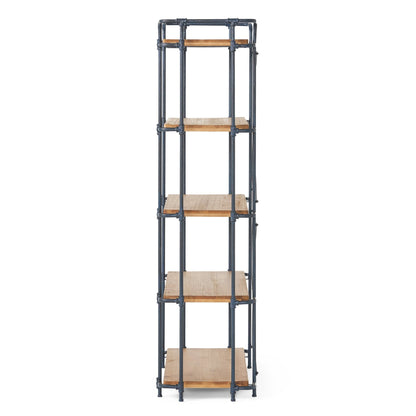 Yorktown Industrial 5 - Shelf Bookcase with Metal Pipework and Solid Fir in Natural Finish - 1st Choice Furniture Direct