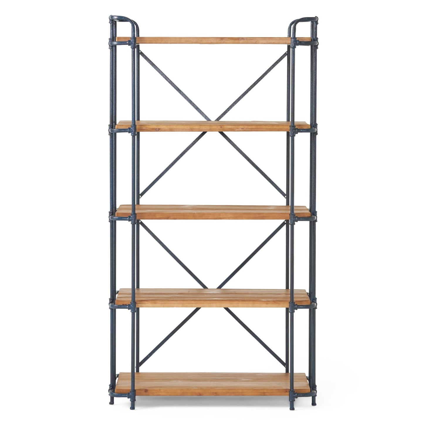 Yorktown Industrial 5 - Shelf Bookcase with Metal Pipework and Solid Fir in Natural Finish - 1st Choice Furniture Direct