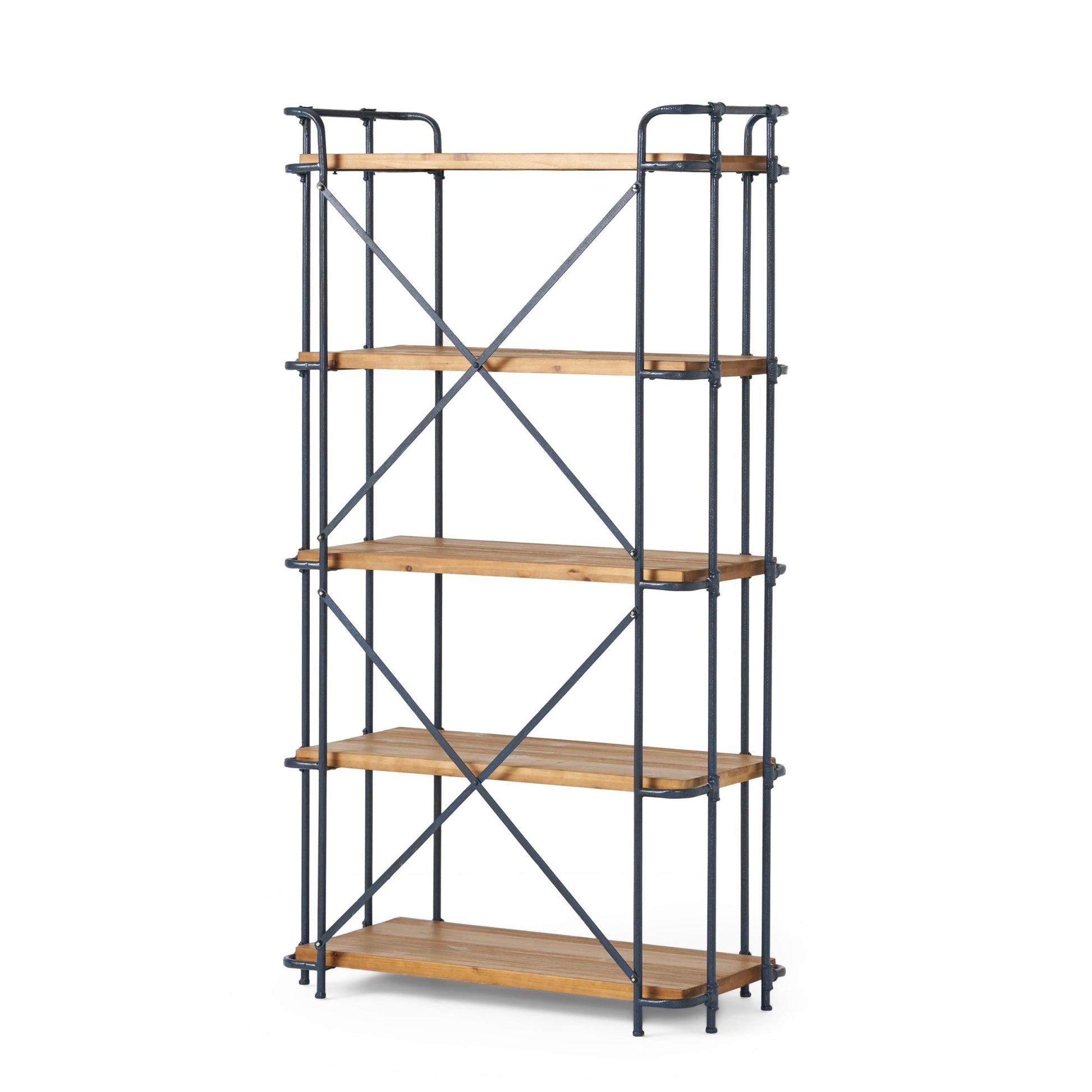 Yorktown Industrial 5 - Shelf Bookcase with Metal Pipework and Solid Fir in Natural Finish - 1st Choice Furniture Direct