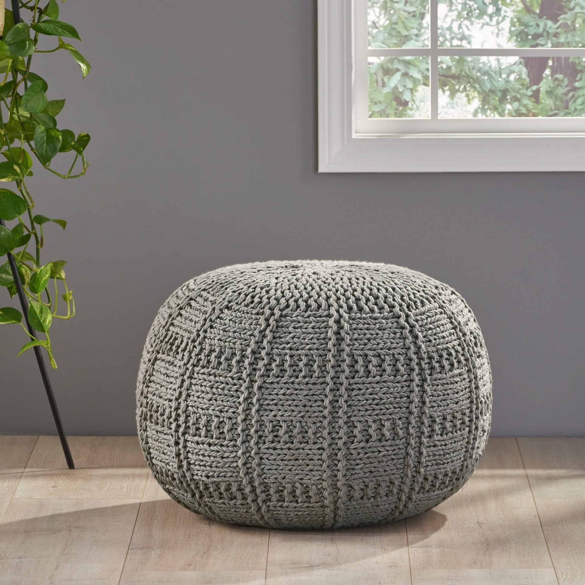 Yuny Knitted Cotton 20 x 20 Round Pouf - 1st Choice Furniture Direct