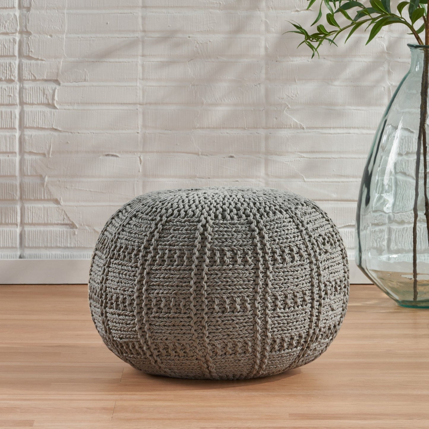 Yuny Knitted Cotton 20 x 20 Round Pouf - 1st Choice Furniture Direct