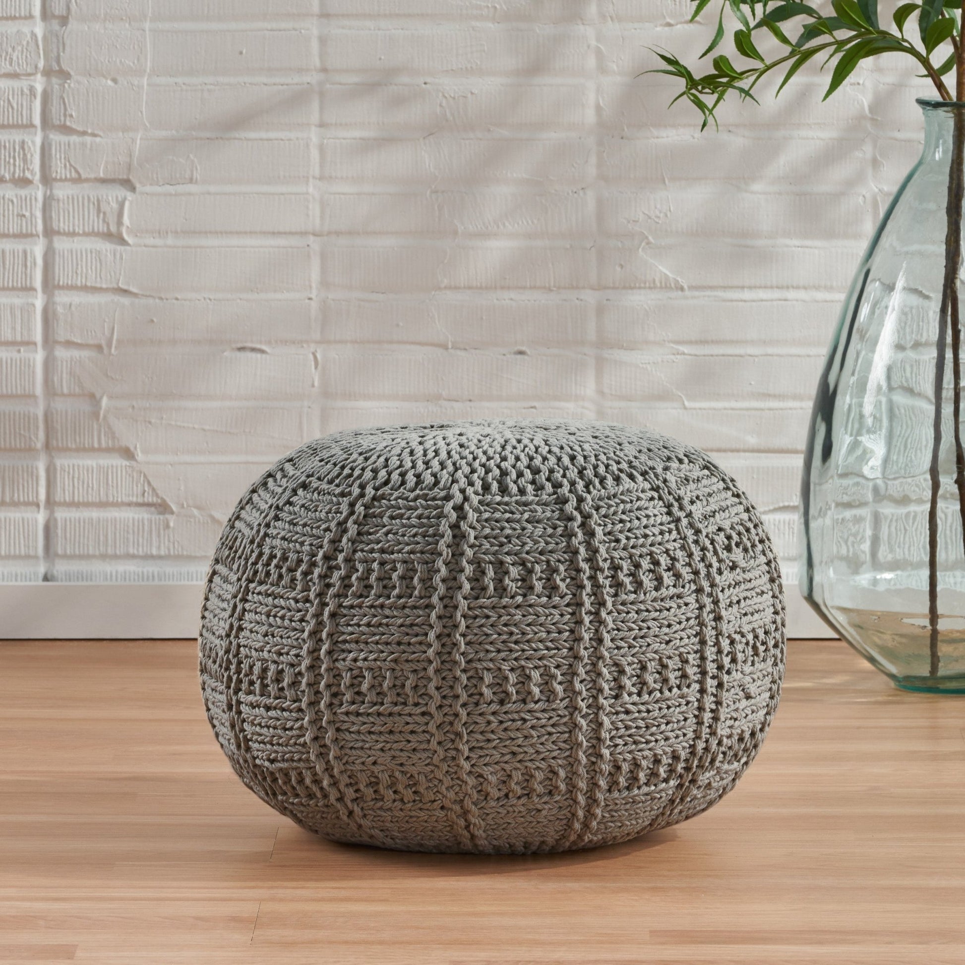 Yuny Knitted Cotton 20 x 20 Round Pouf - 1st Choice Furniture Direct