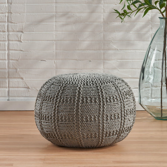 Yuny Knitted Cotton 20 x 20 Round Pouf - 1st Choice Furniture Direct