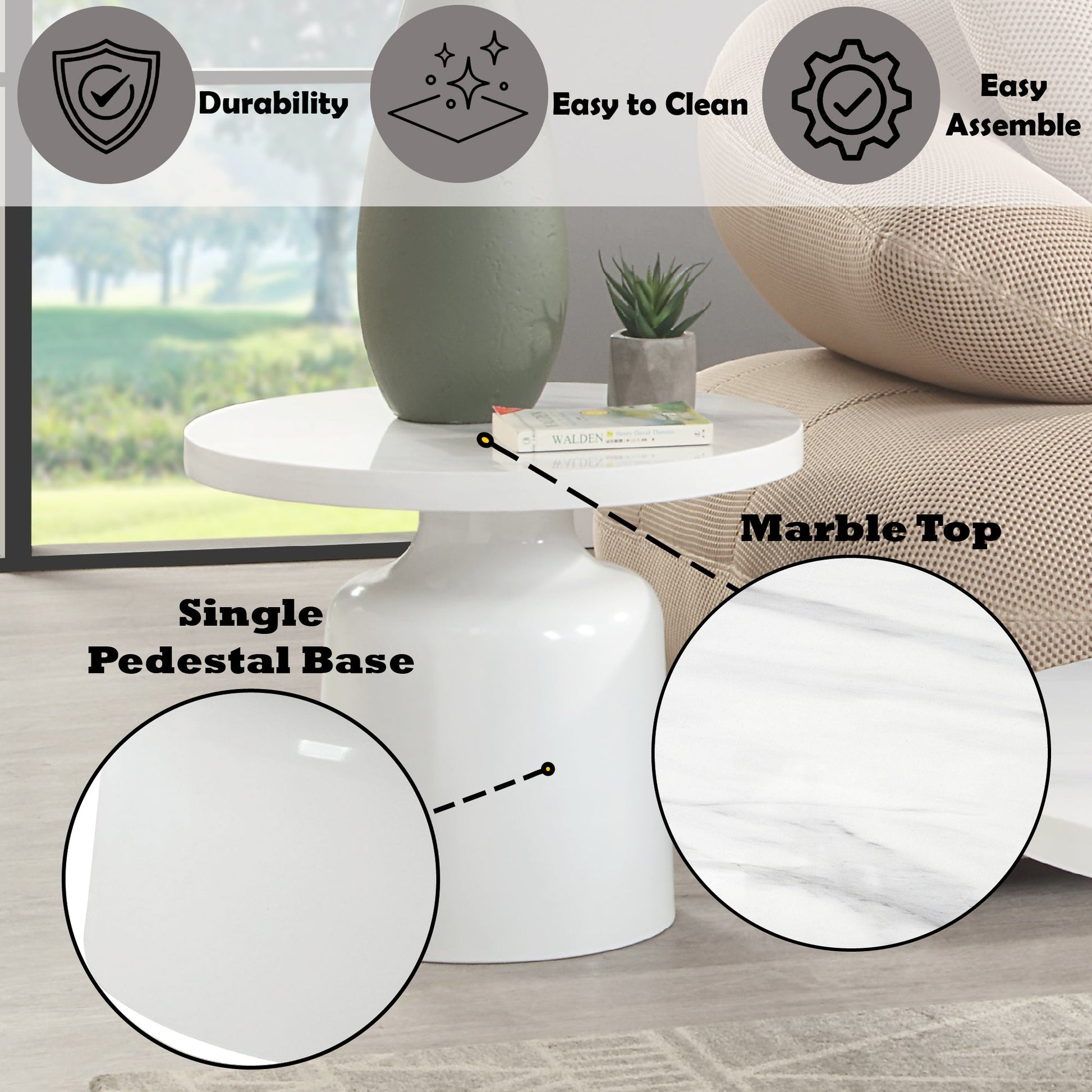 Zaid Engineering Marble & White High Gloss Finish End Table - 1st Choice Furniture Direct