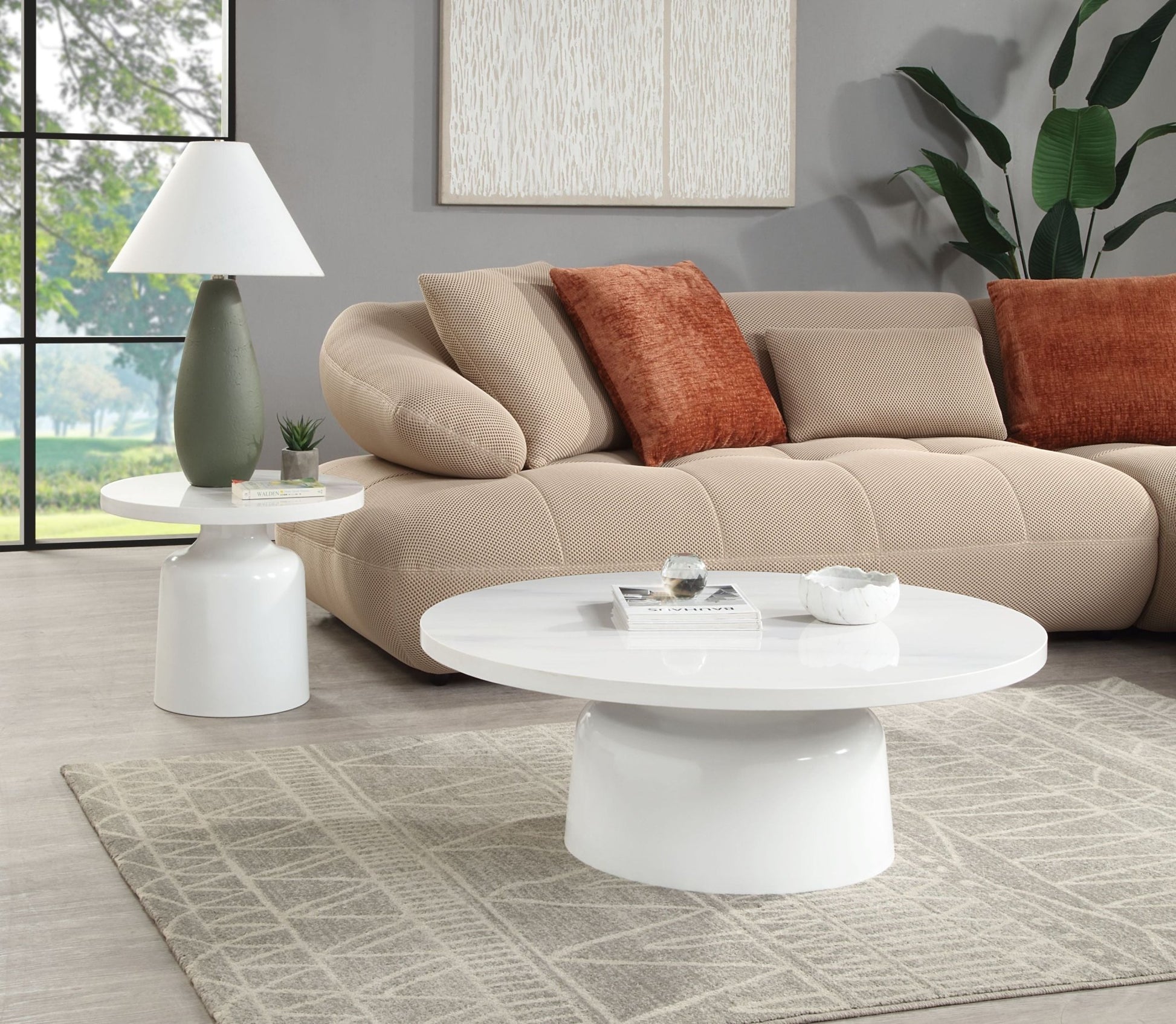 Zaid Engineering Marble & White High Gloss Finish End Table - 1st Choice Furniture Direct