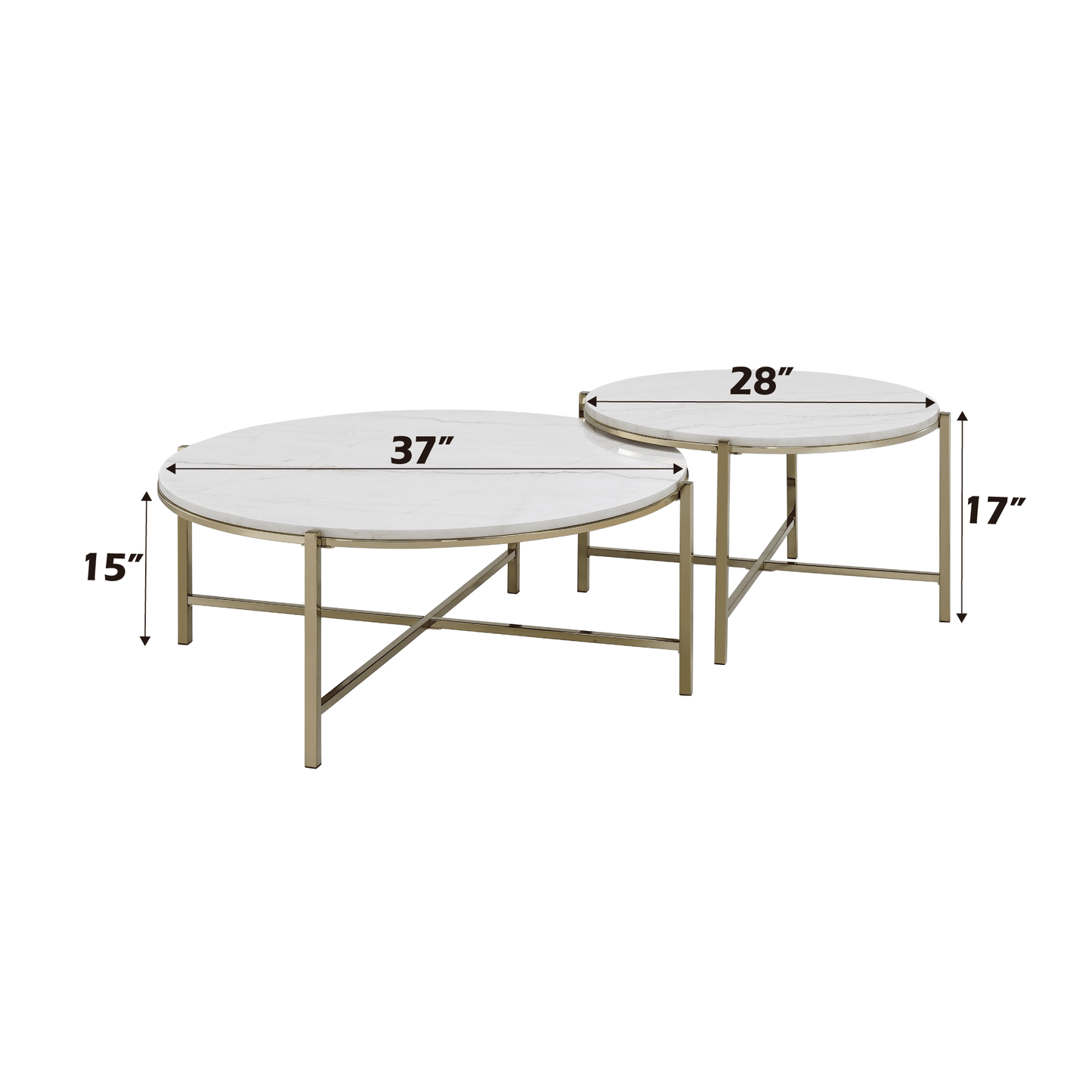 Zaidee Marble Top & Nickel Finish Nesting Table Set - 1st Choice Furniture Direct
