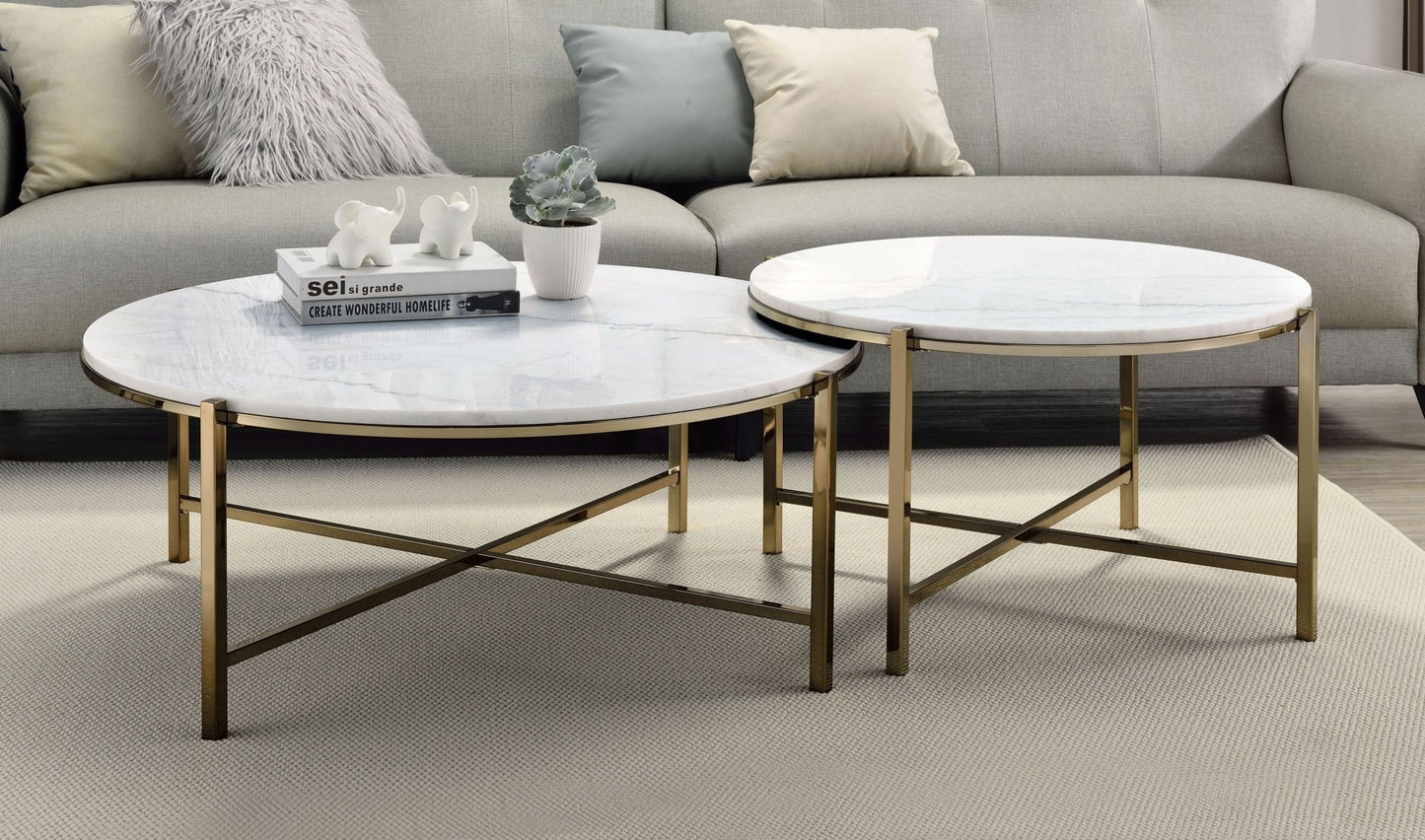 Zaidee Marble Top & Nickel Finish Nesting Table Set - 1st Choice Furniture Direct