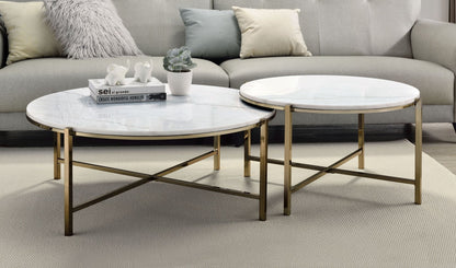 Zaidee Marble Top & Nickel Finish Nesting Table Set - 1st Choice Furniture Direct