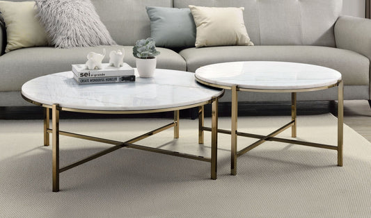 Zaidee Marble Top & Nickel Finish Nesting Table Set - 1st Choice Furniture Direct