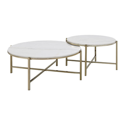 Zaidee Marble Top & Nickel Finish Nesting Table Set - 1st Choice Furniture Direct