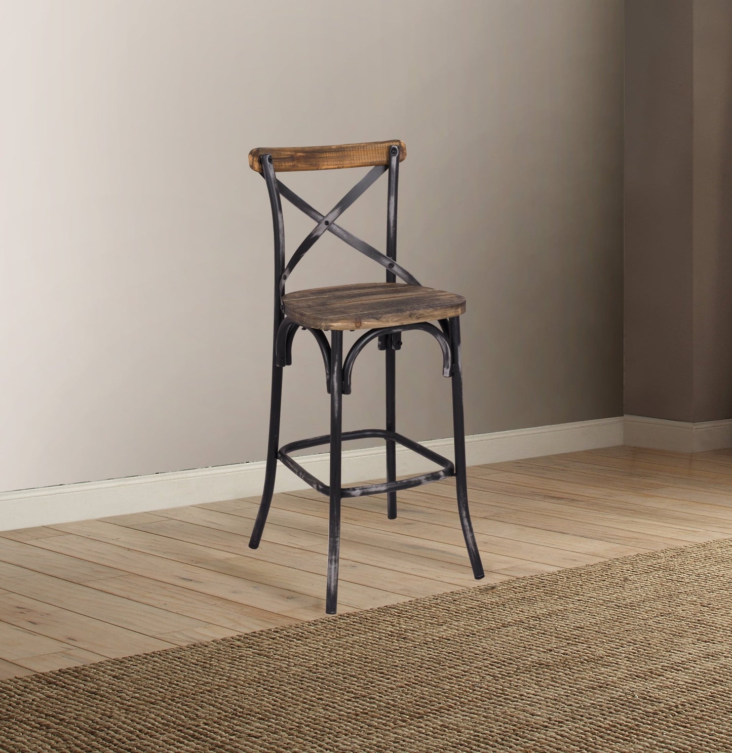 Zaire Antique Black & Antique Oak Finish Bar Chair - 1st Choice Furniture Direct