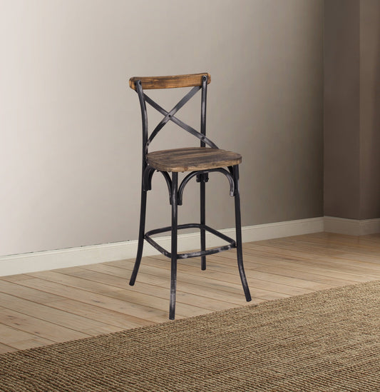 Zaire Antique Black & Antique Oak Finish Bar Chair - 1st Choice Furniture Direct
